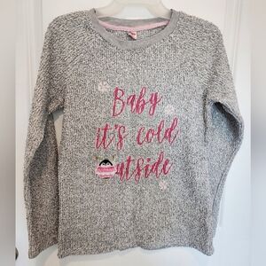 Holiday Time "Baby Its Cold Outside" Grey Fleece Sweater Women's Small S Fuzzy